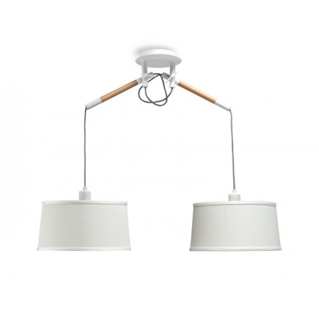 Lámpara Colgante Mantra Nordica Blanco Y Madera 2 Luces con Pantalla Blanca