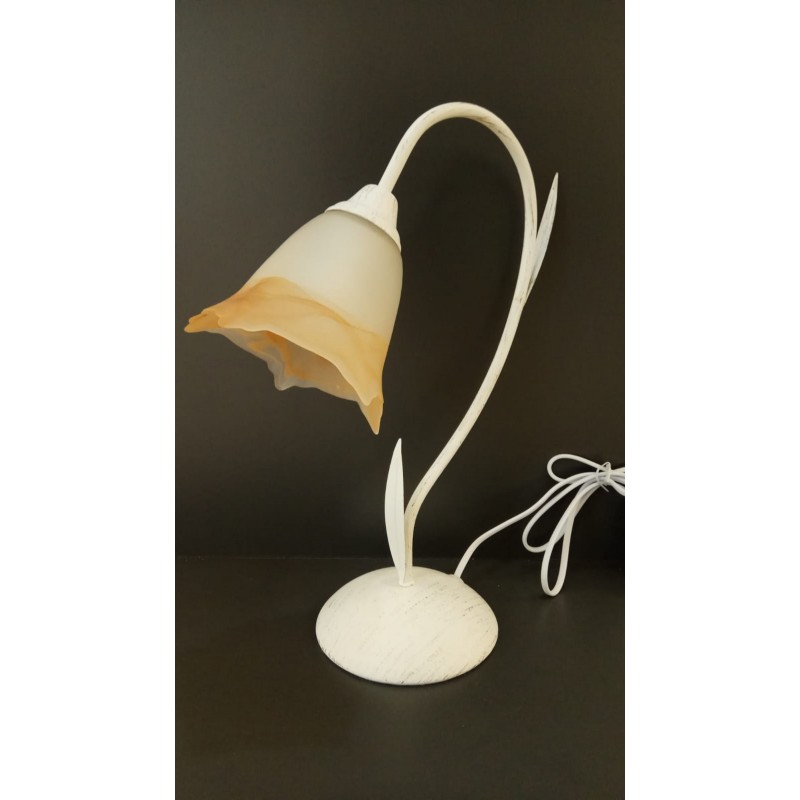 Lámpara de Sobremesa Cromo con Tulipa de Cristal Decorado