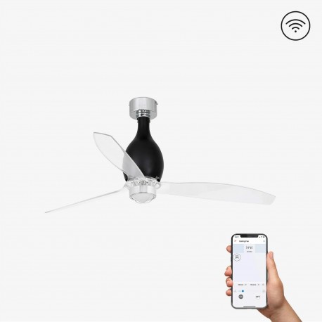 Ventilador de Techo Faro Mini Eterfan DC Negro Brillo Con Luz Smart Fan