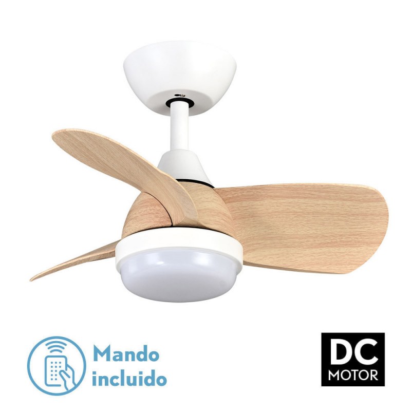 Ventilateur de plafond design avec lumière LED , nickel, hêtre