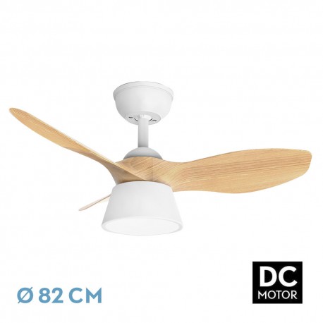 Ventilateur de Plafond Fabrilamp Cubico DC Blanc/Hêtre 82cm 3 Pales