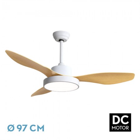 Ventilador de Techo Fabrilamp Hayate Mini DC Blanco/Haya 3 Palas Ø 97cm