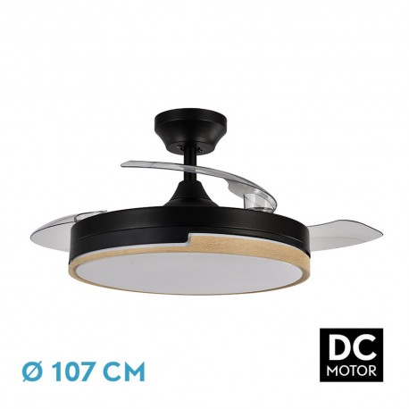 Ventilador de Techo LED Retráctil Olimpia Motor DC Negro/Madera 72W CCT