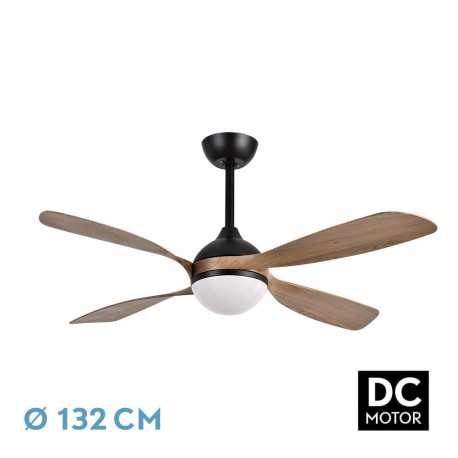 Ventilateur de Plafond Fabrilamp Livorno DC Noir/Chêne 4 Pales Ø 132cm