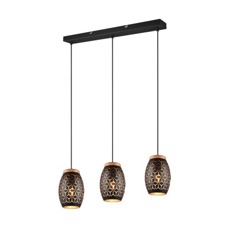 Lámpara Colgante Trio Bidar Negro y Madera 3 luces