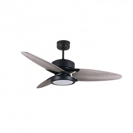 Ventilateur de Plafond Fabrilamp Cross Noir Pales Gris/Chêne Ø132cm