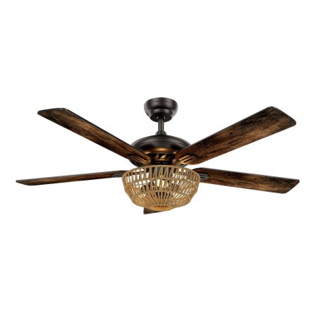 Ventilateur de Plafond Fabrilamp Cesta Noir Pales Noyer/Chêne Ø132cm